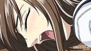 She gets fingered from behind and squirts in the toilet, then gets a handjob, a blowjob and bukkake.