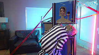 Cosplay Threesome - Bettlejuice, Wednesday Addams and Her Big Tits Stepmom