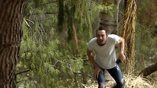 Busty TS and her horny friend fucked by stranger in woods