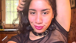 Horny Latina in sheer top - soft BDSM self spanking