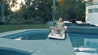 Weston's thick cock in Anastasia's mouth by the pool