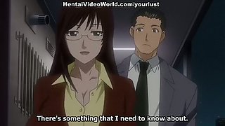 Fabulous hentai scene with busty 4 eyed babe riding hard cock of her boss greedily