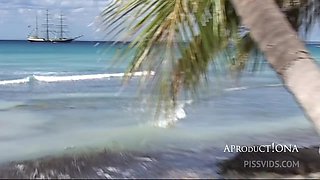 Sandra Iron Pose And Pee On Dominican Beach