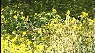 Busty redhead teen lifting dress outdoors