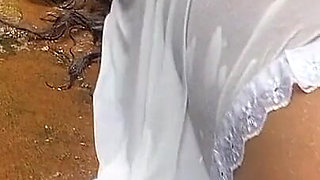 A Young Man Arrives While a Slim Sri Lankan Woman with Naturally Large Breasts Is Bathing and Fuck Her Right There in the Water