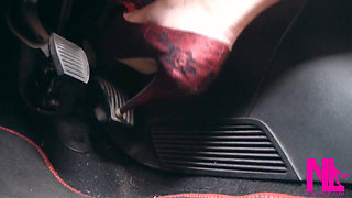 Revving, Driving and Pedal Pumping on the Way in Red Pumps