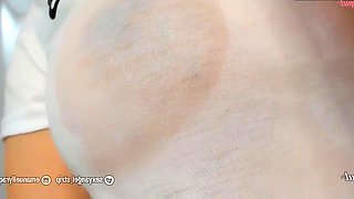 Wet T-shirt and yoga pants with a uber-sexy hefty culo and