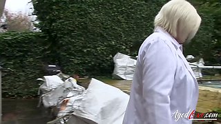 Three sexy ladies learn to ride on a big cock