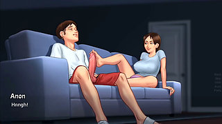 Debbie Gives Anon's Huge Monster Cock a Surprise Footjob - Summertime Saga Gameplay