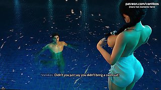 Freshwomen - Busty Young Babe with a Big Ass Rides a Big Cock by the Pool and Swallows Cum - 3D Animated Porn Game - Part 4