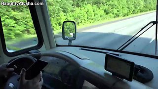 Godee Seduces in Camping Car with Massive French Curves
