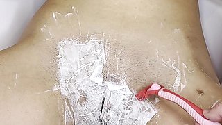 Shaving a Hairy Cunt with a Trimmer and a Razor with Shaving Foam!