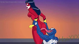 Spider-Woman & She-Venom Lesbian Rimming - HoaXxx Amateur Hentai Marvel Cartoon Sex