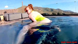 Buxomy red-haired wifey jacks while outside in the pool Pornography Flicks - Tube8