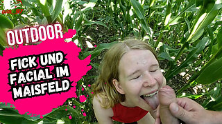 Skinny German Teen Blowjob & Facial in Cornfield - Bikergirl_97
