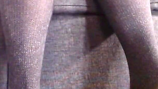 Slipping Into Grey Knit Pantyhose