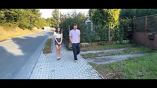 Una Fairy flaunts her natural tits & tight pussy in public POV