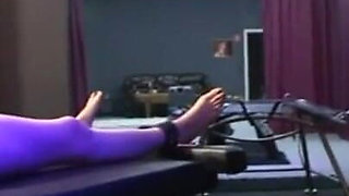 Blonde girl stretching chaining wax playing