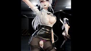 [mmd] Haku-thumb up Ol Uniform, Pencil Skirt, Crotch-cut Black Stockings, Erotic Marks