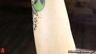 Small breast dark hair Aria Lee explores bondage on Hogtie