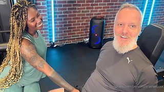 Busty Ebony Mesmerizes with Intense Gym Threesome Passion
