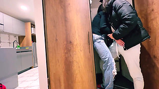 We touch each other's pussies in the closet without anyone noticing