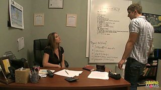 Doggy style in the office for the milf Devon Lee with pierced pussy