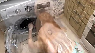 Big Cock Fucks Curvy Maid Stuck in Washer