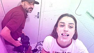 Ksalnovinhos Barback Bathroom Fuck: Teen Redhead Takes Bareback Stranger Cum in Mouth