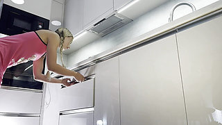 Hot Beautiful Cute and Horny French Blonde Flashes Her Tight Shaved Pussy and Naked Ass Under Her Satin Nightie