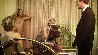 Plugged-in Cunts Scene 2 Mature Blondes in Lingerie Enjoy a DP Orgy Together