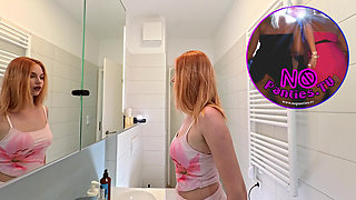 Super Hot Beautiful Big Tits Real Redhead Takes Her Panties off and Touches Tight Shaved Pussy & Flashes Ass Under Her Dress