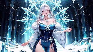 Elegant Blonde Ice Mage Performs Enchanting Castings in Pristine Crystal Hall, Projecting Chill Ease with