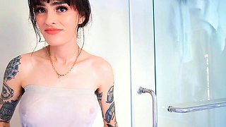 Wet T-Shirt Try-On Haul with a Stunning Tattooed Babe