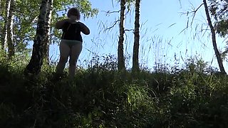 Mature BBW with Big Tits Pissing Outdoors - Hairy Pussy Amateur in Park