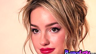 Naked blondie young cutie hosts a private party