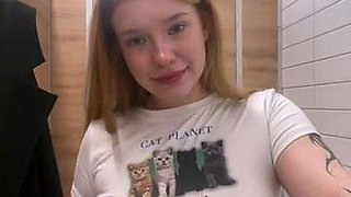 Blonde teen slut plays with a toy banana