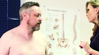 Naughty doctor CFNM sluts giving handjob