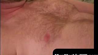 MenWorkinXXX.com - Fur covered fellow masturbates his yam-sized beef whistle and shoots immense geysers of spunk