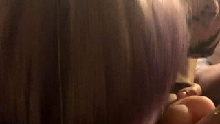 Big tit brunette sucks a big cock blowjob POV