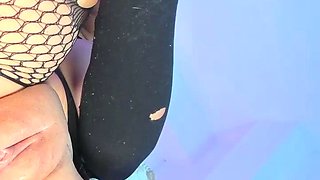 Masturbation close up in heels fishnet stockings and panties