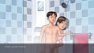 Stepson shower with MILF Stepmom Debbie and had kinky session (Summertime Saga)