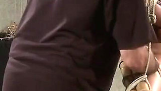 Hogtied Asian mature gets tits and pussy punished hard