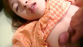 Excited jap doll tit fucking dick gets mouth jizzed