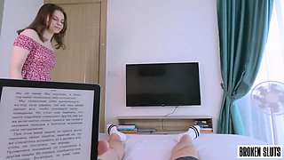 POV blowjob footjob handjob with Karla Kush eating cum