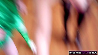 Stepmommy Sheena Ryder & Stepmommy Lexi Lore get their big tits and ass pounded by lucky stepson on St. Patrick's Day