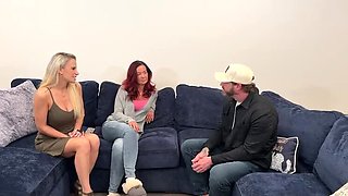 Blonde and Redhead Cheerleaders Reunion with Big Booty Threesome Blowjob and Creampie