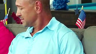 Busty teen with a hefty culo gives her stepdaddy a blowjob