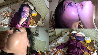 MILF Breath Holding in Satin. Puffy Cheeks Red Face and Intense Close Ups