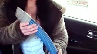 Cleo masturbating with the car wash vacuum